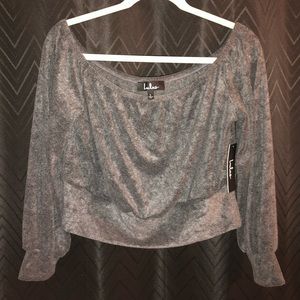 Grey off the shoulder crop long sleeve